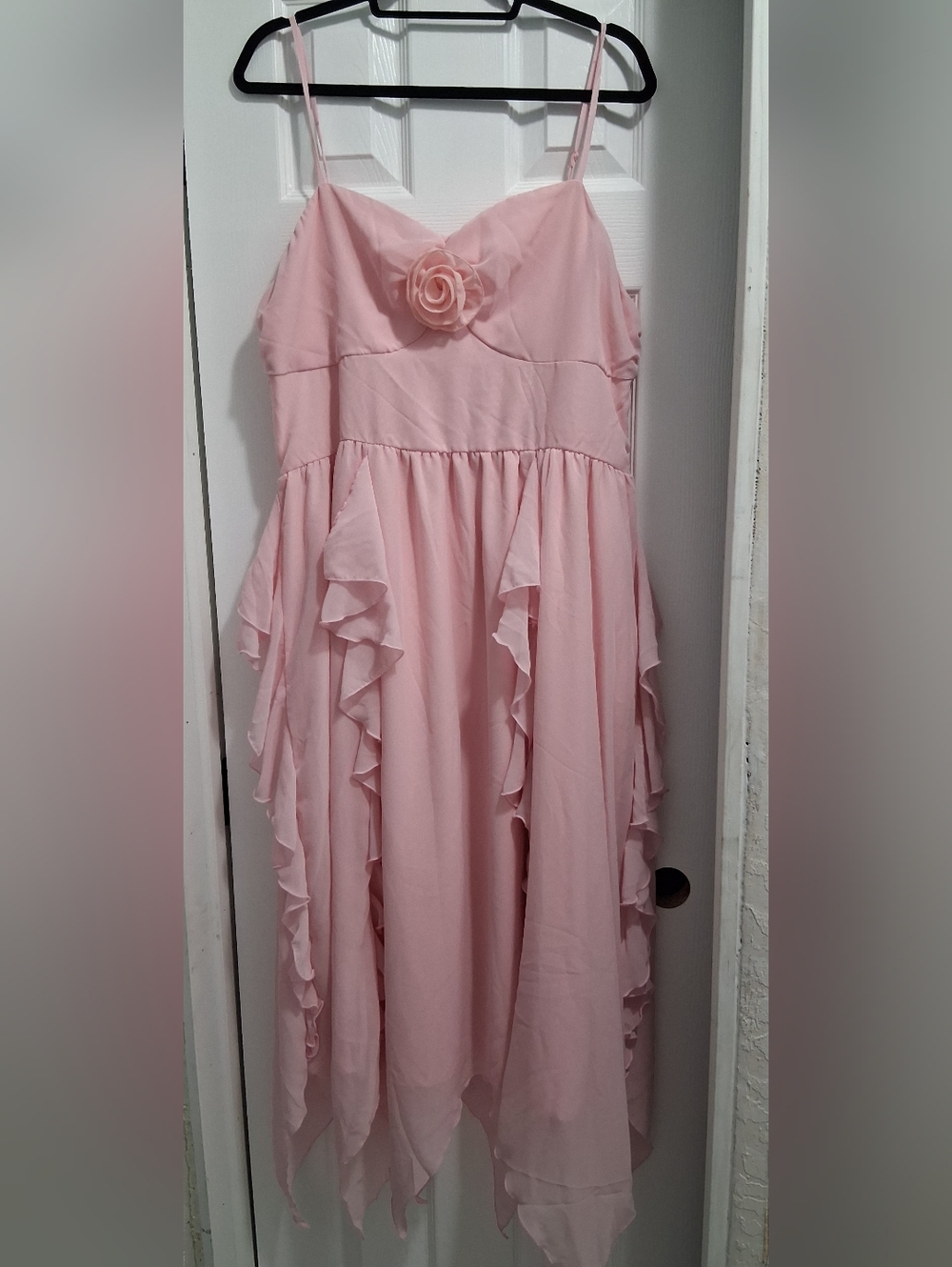 SHEIN Light Pink Ruffled Flower Chiffon Party Dress